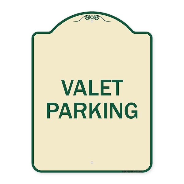 Designer Series Sign Valet Parking, Tan & Green Heavy-Gauge Aluminum Sign, 24" x 18", TG-1824-22748